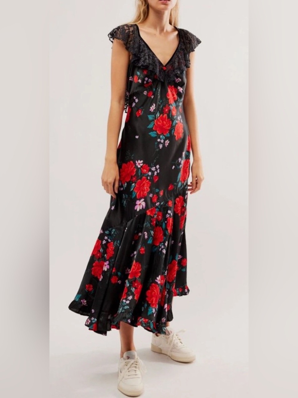 Free People Warm Hearts Floral Lace Asymmetrical Midi Dress Size S